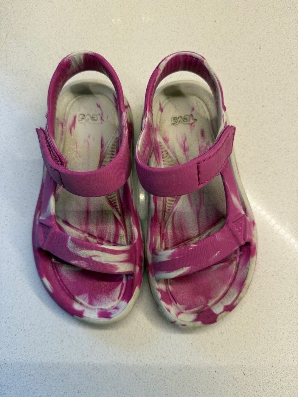Kids Pink & White Marbled Sandal - Teva Velcro Close Size 12C